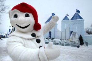 Mascot Bonhomme makes us feel welcome at his Palais. Credit: Tourisme Quebec