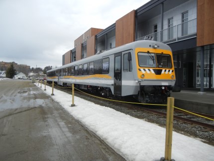 Light rail train stops at Hotel le Ferme in Baie-Ste-Paul Credit: PhotoGT