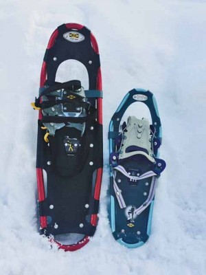 Male (L) and female (R) snowshoes accommodate different sized people. Credit: Connie Phillips