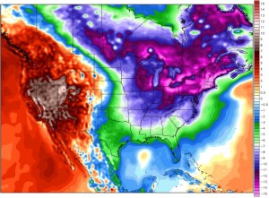One glance at the February weather composite shows why we've had a weird mid-Winter: Cold East, Warm West.  Credit: Weatherbell.com