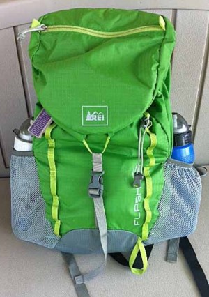 Here's a 12-15 liter day pack you will need for your stuff.  It should weigh about 12 lbs. Credit: Steve Hines