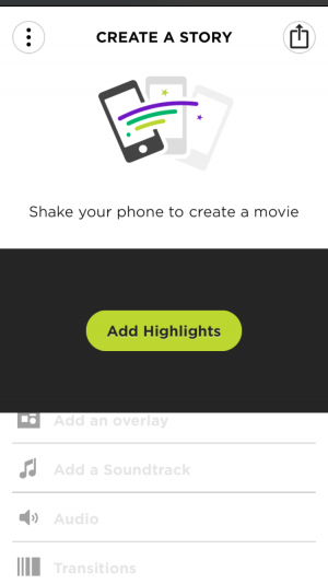 Key Feature: Shaking the phone assembles a collection of clips into a video. Add music and viola.