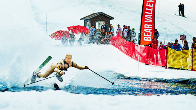 Bear Valley Pond Skimming. Silly season is in out in happy, snow-filled California. Credit: Steve Peixotta/ Bear Valley 