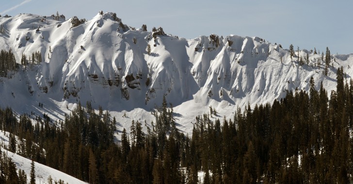 The Palisades at Sugar Bowl are a dramatic background to a season filled with awesome skiing. There's still 82 to 165 inches at SugarBowl. Credit: Sugar Bowl Resort