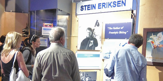 Stein's skis and and racing bibs from the 1954 Olympics are on exhibit. Credit: Harriet Wallis