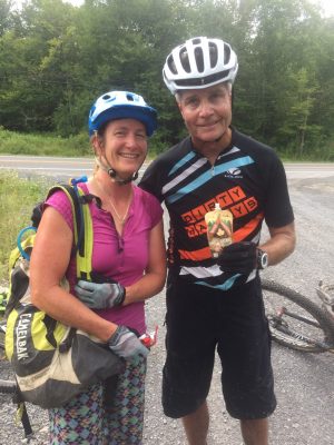 Here's correspondent Pat McCloskey with cycling pro Sue Hayward. Credit: Pat McLoskey