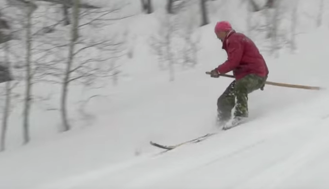 This Hok from China skis what we see as the old way, but for him, it's a way of life.