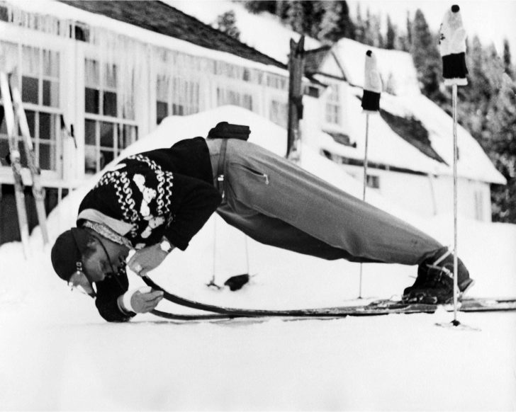 As he did with so many things, Warren finds his own way to wax. Credit: Warren Miller Personal Archive
