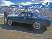 Correspondent Jan Brunvand with his 1953 Studebaker Starlight coupe. In the background, early snow on the Wasatch mountains. Credit: Jan Brunvand