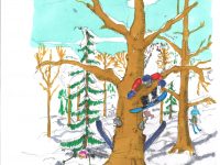 Anticipate turns when skiing the trees!   Illustration: Mike Roth