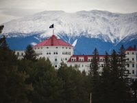 The historic Mount Washington Hotel makes a riveting backdrop from the resort's cross country ski trails.     Photo courtesy Omni Hotels and Resorts